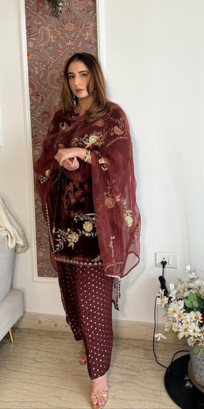 Brown Viscose Velvet Embroidery Work Salwar Suit | Jump Suits, Salwar suit, Casual Suits, Creative suits, Designer Suits, Palazzo Suits, Party Wear Suits, Patiala Suits, Straight Suits