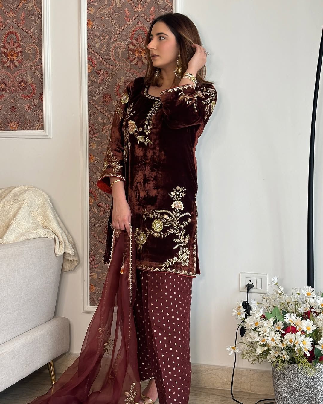 Brown Viscose Velvet Embroidery Work Salwar Suit | Jump Suits, Salwar suit, Casual Suits, Creative suits, Designer Suits, Palazzo Suits, Party Wear Suits, Patiala Suits, Straight Suits