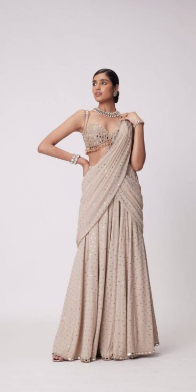 Chiku Faux Georgette Sequins Work Saree | Sarees, Bollywood Sarees, Creative Sarees, Designer Sarees, Embroidered Sarees, Ethnic Saree, Modern Digital sarees, Party Wear Sarees