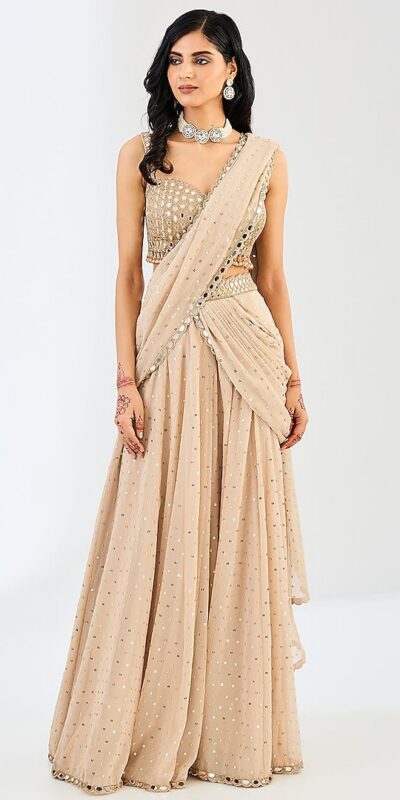 Chiku Faux Georgette Sequins Work Saree | Sarees, Bollywood Sarees, Creative Sarees, Designer Sarees, Embroidered Sarees, Ethnic Saree, Modern Digital sarees, Party Wear Sarees