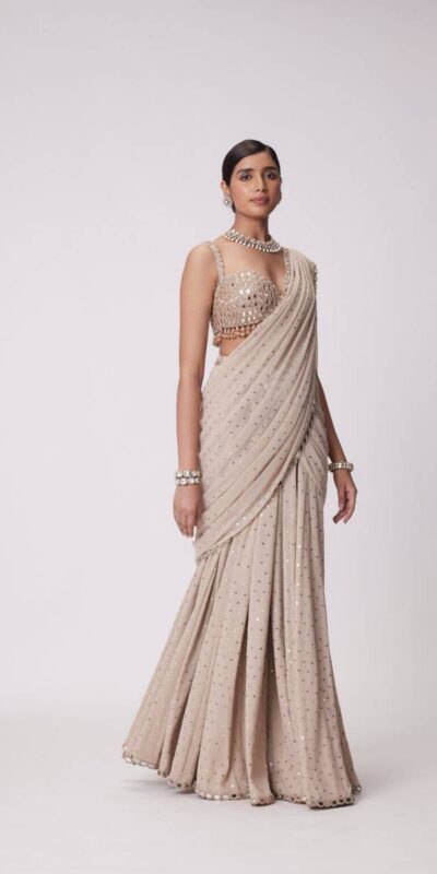 Chiku Faux Georgette Sequins Work Saree | Sarees, Bollywood Sarees, Creative Sarees, Designer Sarees, Embroidered Sarees, Ethnic Saree, Modern Digital sarees, Party Wear Sarees