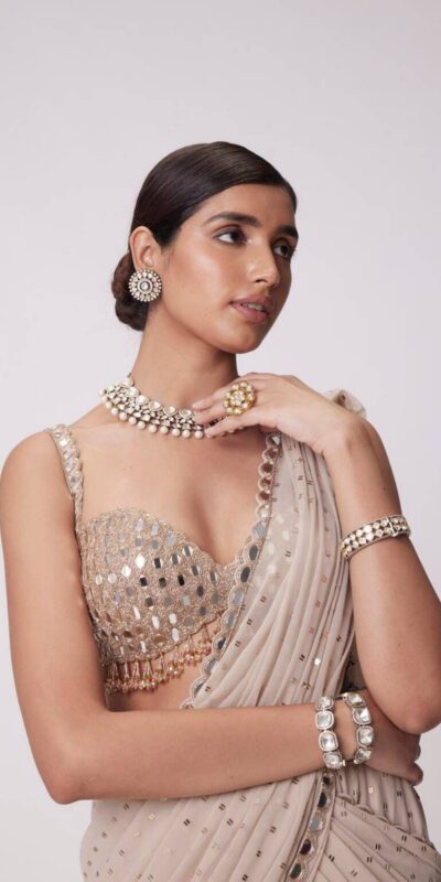 Chiku Faux Georgette Sequins Work Saree | Sarees, Bollywood Sarees, Creative Sarees, Designer Sarees, Embroidered Sarees, Ethnic Saree, Modern Digital sarees, Party Wear Sarees