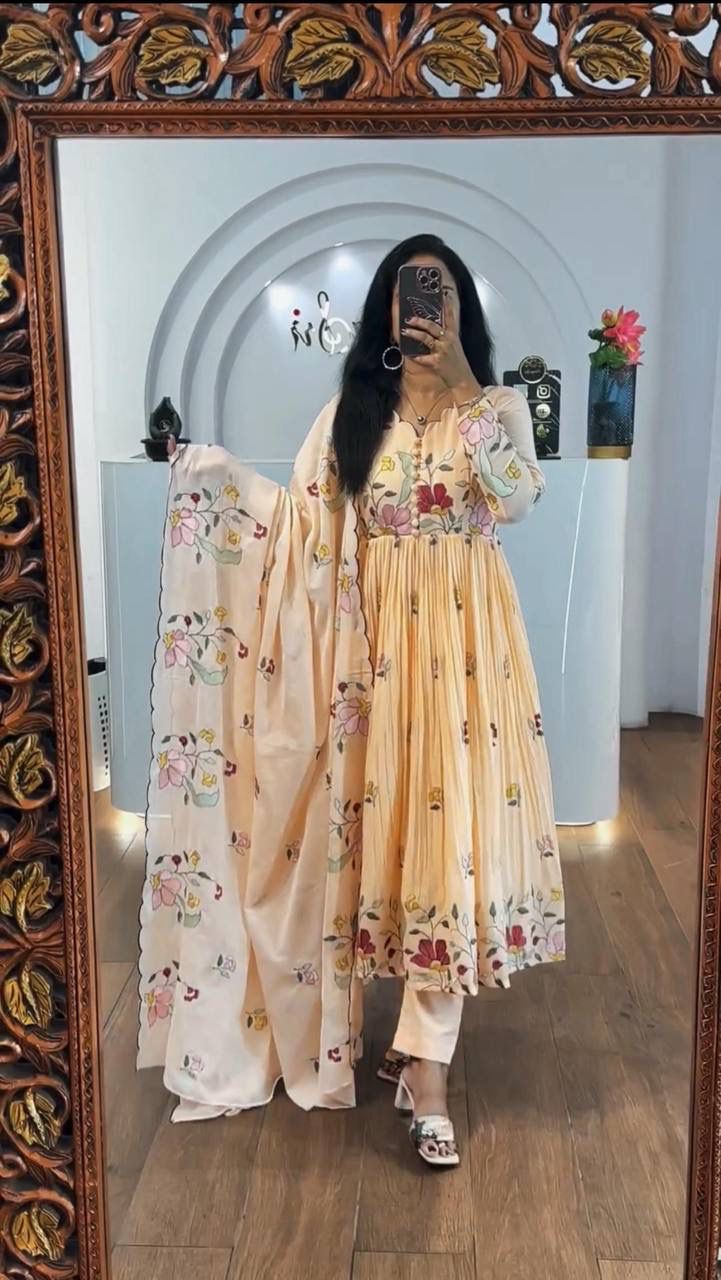 Chiku Fox Georgette With Thread Embroidery Gown | Jump Suits, Salwar suit, Casual Suits, Creative suits, Designer Suits, Palazzo Suits, Party Wear Suits, Patiala Suits, Straight Suits