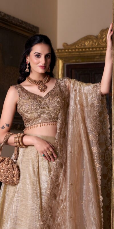 Chiku Gold Crush Plain Lehenga Choli | Lehenga, Bollywood Lehenga, Creative Lehenga, Designer Lehenga, Embroidered Lehenga, Party Wear Lehenga
