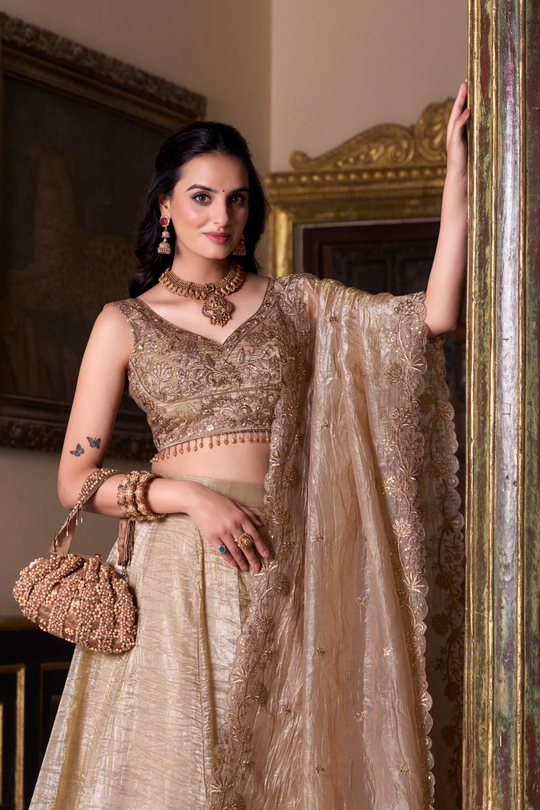 Chiku Gold Crush Plain Lehenga Choli | Lehenga, Bollywood Lehenga, Creative Lehenga, Designer Lehenga, Embroidered Lehenga, Party Wear Lehenga