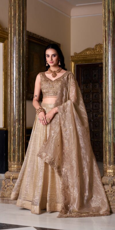 Chiku Gold Crush Plain Lehenga Choli | Lehenga, Bollywood Lehenga, Creative Lehenga, Designer Lehenga, Embroidered Lehenga, Party Wear Lehenga