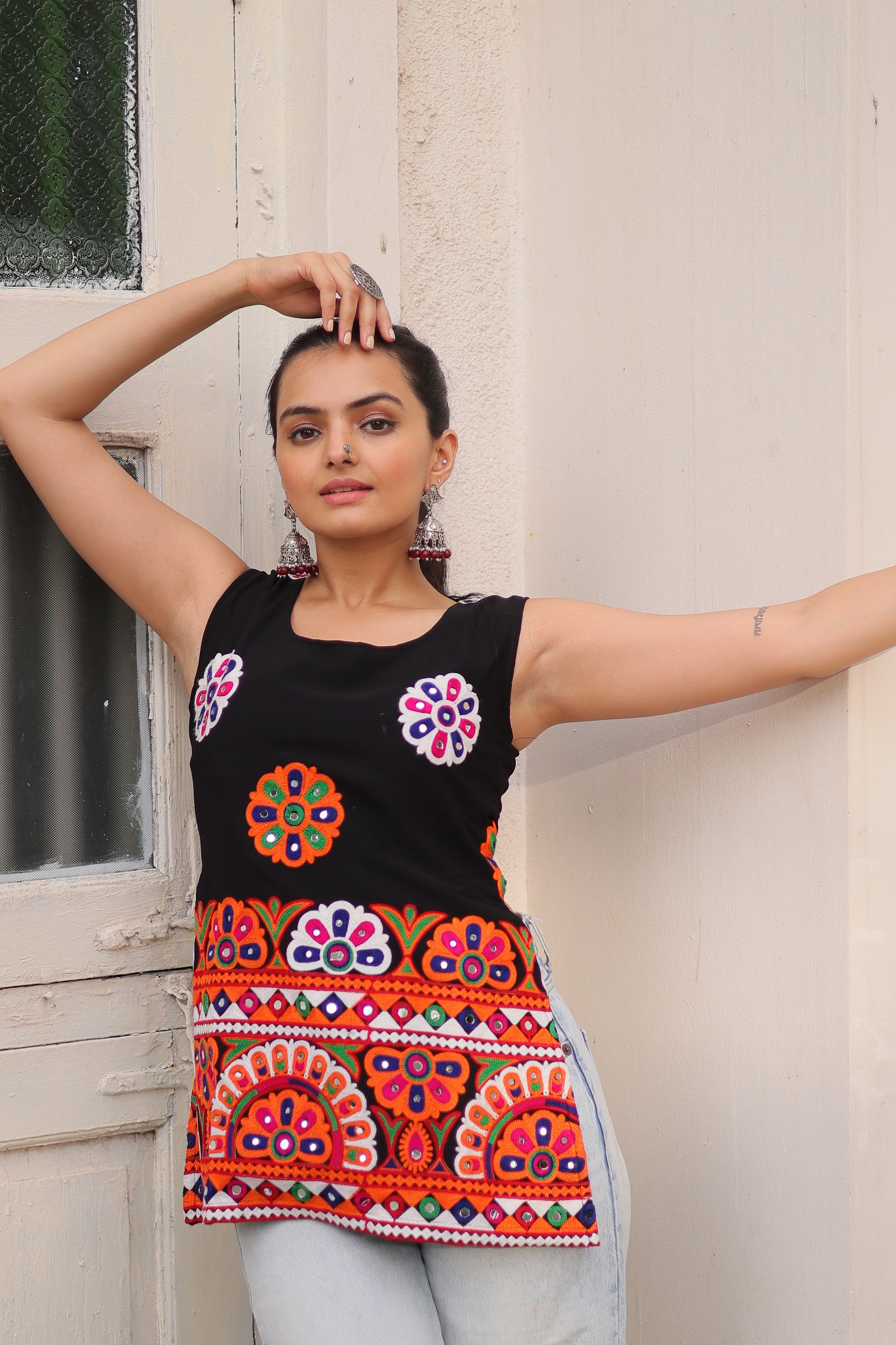 KA 1196 Black Georgette Kurti with Gamthi Work.Wedding, Party, Festive, Events, Exclusive Offer ₹1469. Delivery 4-6 Working Days. Shop now. | Kurti, Bollywood Kurti, Creative Kurtis, Designer Kurti, Party Wear Kurti, Selfie Kurti
