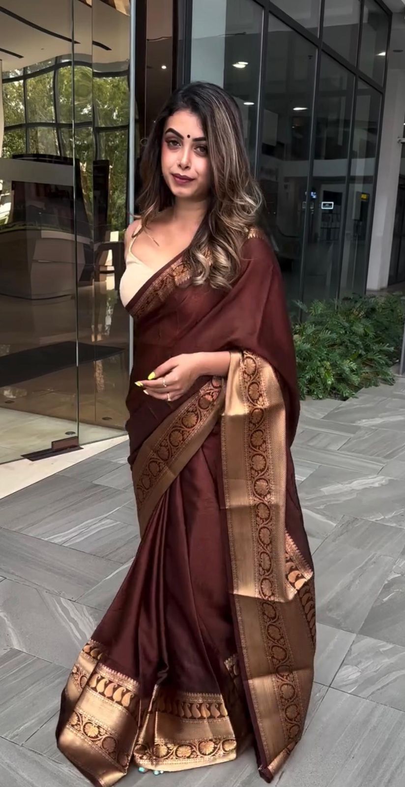 Classic Brown Lichi Silk Jacquard Work Saree | Sarees, Bollywood Sarees, Creative Sarees, Designer Sarees, Embroidered Sarees, Ethnic Saree, Modern Digital sarees, Party Wear Sarees