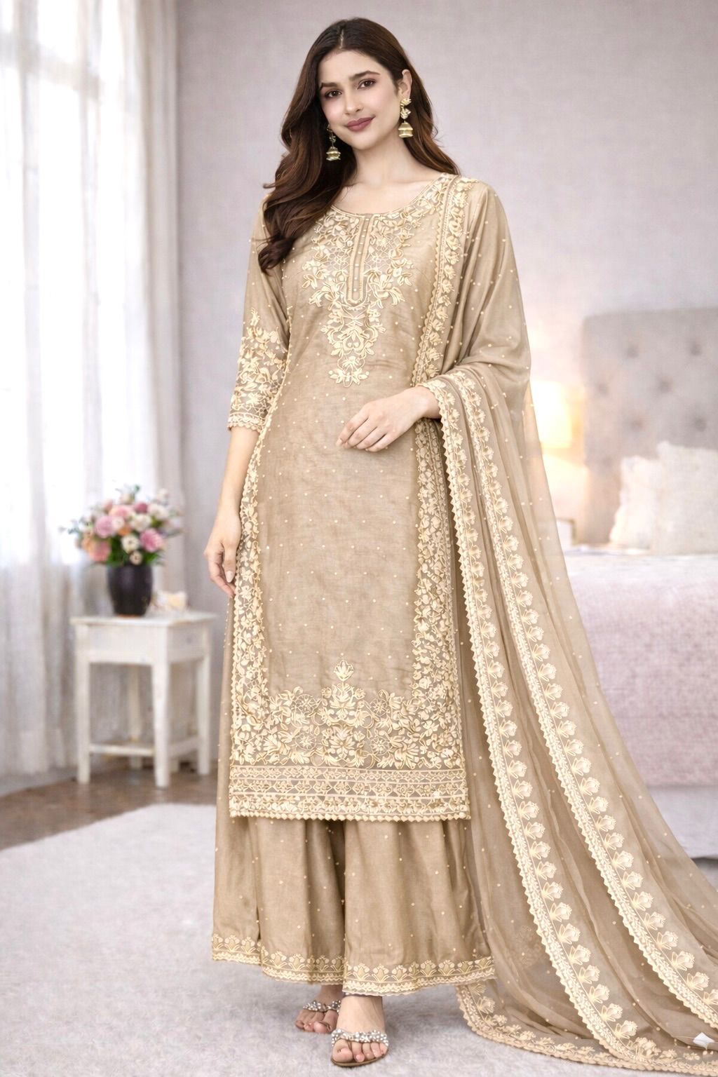 Classic Chiku Organza Silk Embroidery Work Salwar Suit | Jump Suits, Salwar suit, Casual Suits, Creative suits, Designer Suits, Palazzo Suits, Party Wear Suits, Patiala Suits, Straight Suits