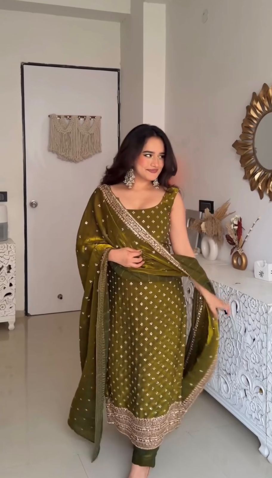 Classic Mehendi Fendy Silk Sequence Work Salwar Suit | Jump Suits, Salwar suit, Casual Suits, Creative suits, Designer Suits, Palazzo Suits, Party Wear Suits, Patiala Suits, Straight Suits