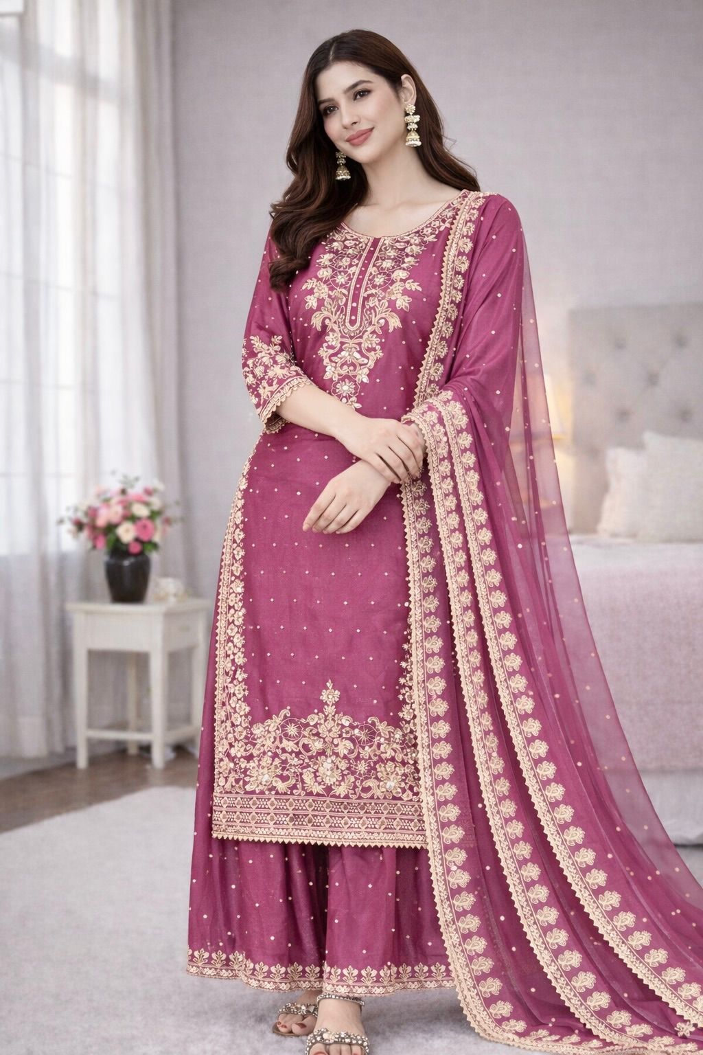 Classic Rani Pink Organza Silk Embroidery Work Salwar Suit | Jump Suits, Salwar suit, Casual Suits, Creative suits, Designer Suits, Palazzo Suits, Party Wear Suits, Patiala Suits, Straight Suits