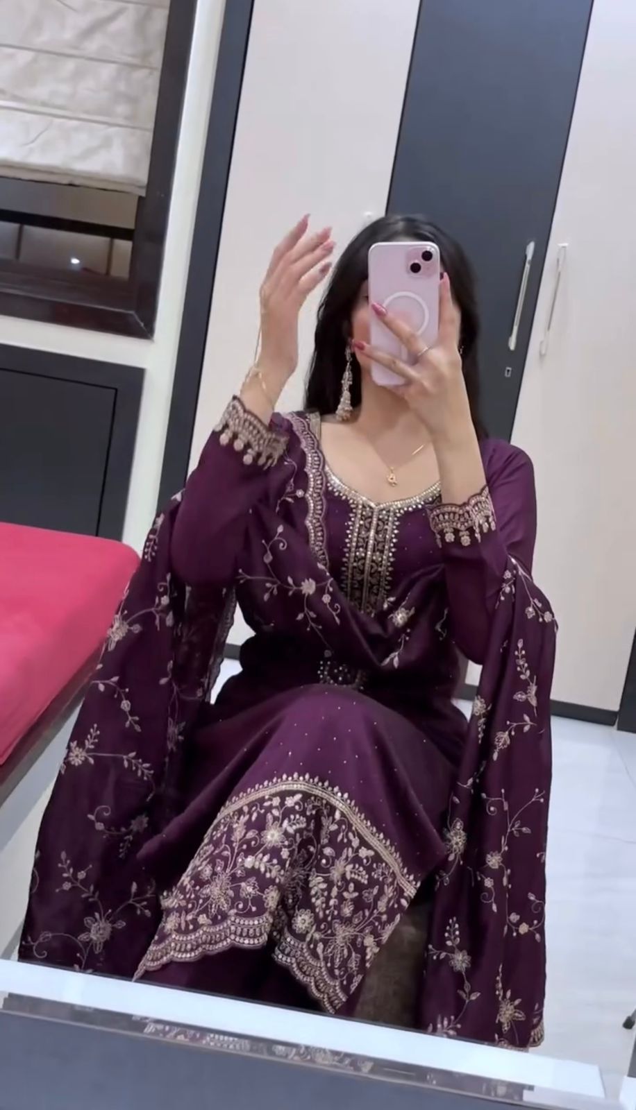 JF 048 Wine Color Georgette Salwar Suit with Designer Work. Affordable Price ₹2149. Delivery 4-6 Working Days. Online Shop now. | Jump Suits, Salwar suit, Casual Suits, Creative suits, Designer Suits, Palazzo Suits, Party Wear Suits, Patiala Suits, Straight Suits