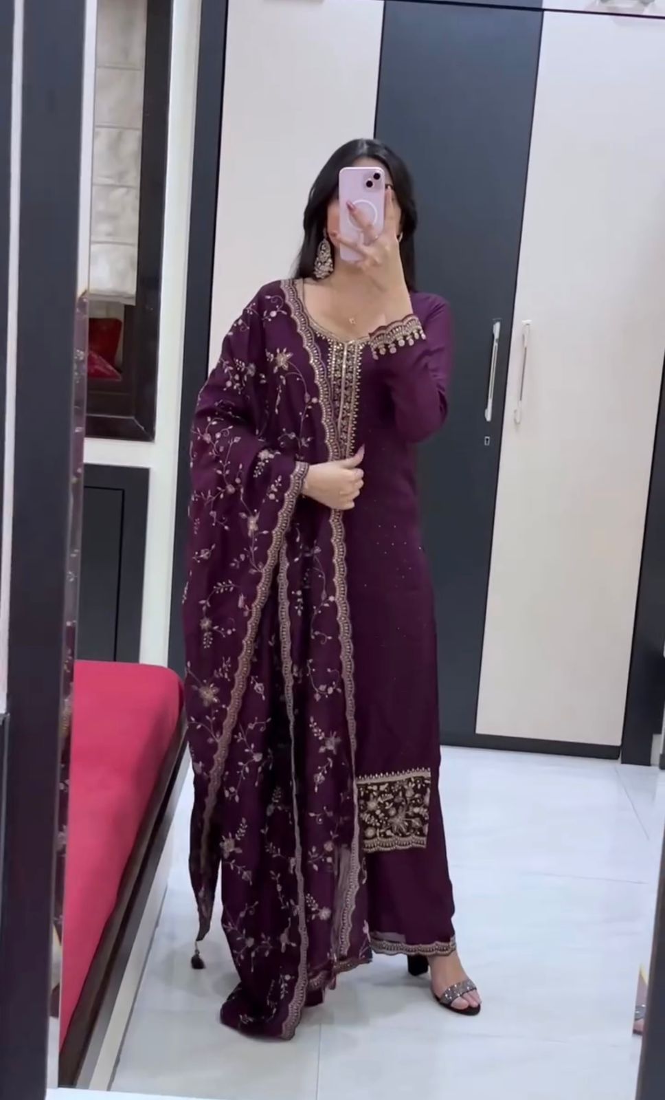 JF 048 Wine Color Georgette Salwar Suit with Designer Work. Affordable Price ₹2149. Delivery 4-6 Working Days. Online Shop now. | Jump Suits, Salwar suit, Casual Suits, Creative suits, Designer Suits, Palazzo Suits, Party Wear Suits, Patiala Suits, Straight Suits