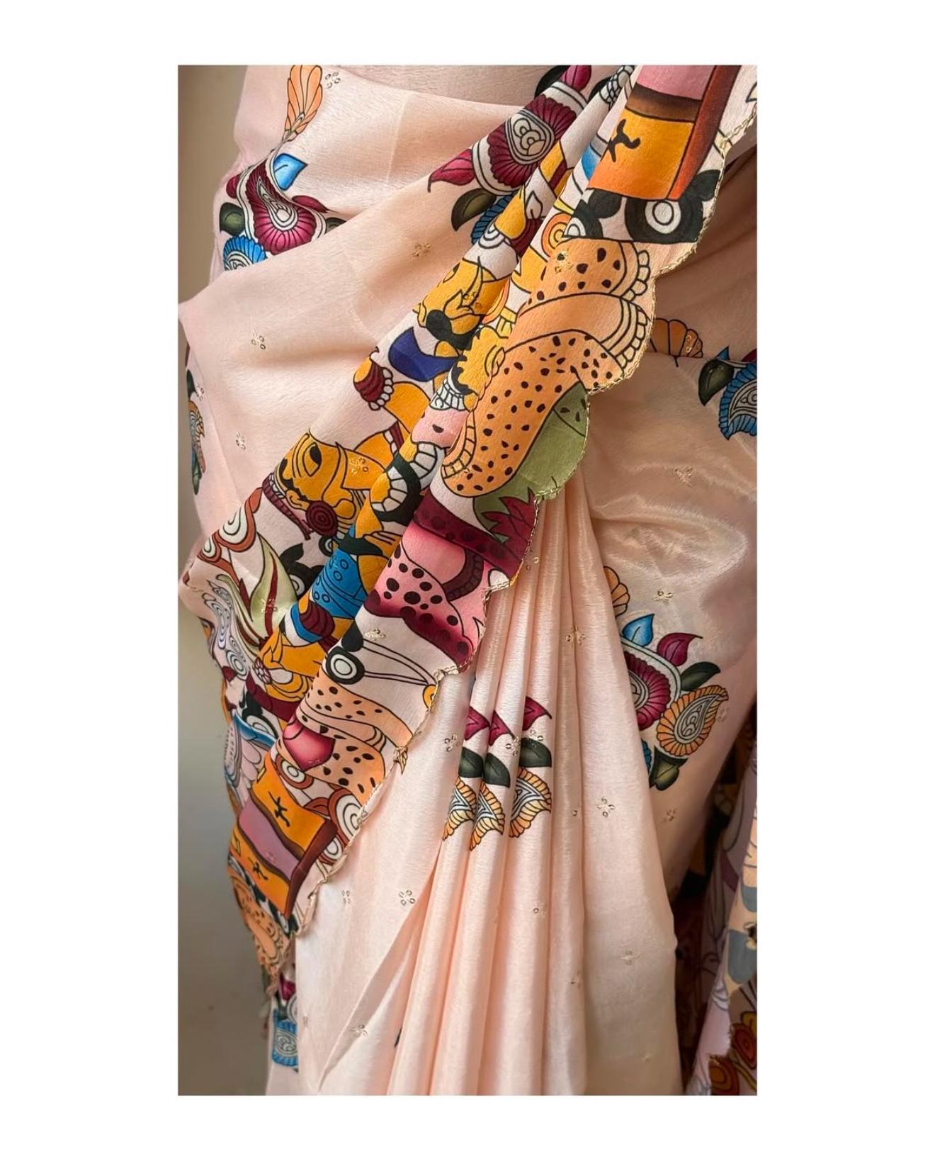 Cream Chinon Digital Printed Embroidery Butti Work Saree | Sarees, Bollywood Sarees, Creative Sarees, Designer Sarees, Embroidered Sarees, Ethnic Saree, Modern Digital sarees, Party Wear Sarees
