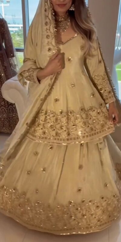 Cream Chinon Embroidery Mirror Work Lehenga Choli | Lehenga, Bollywood Lehenga, Creative Lehenga, Designer Lehenga, Embroidered Lehenga, Party Wear Lehenga