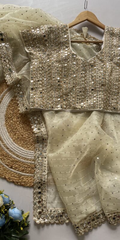 Cream Organza Sequins Saree | Sarees, Bollywood Sarees, Creative Sarees, Designer Sarees, Embroidered Sarees, Ethnic Saree, Modern Digital sarees, Party Wear Sarees