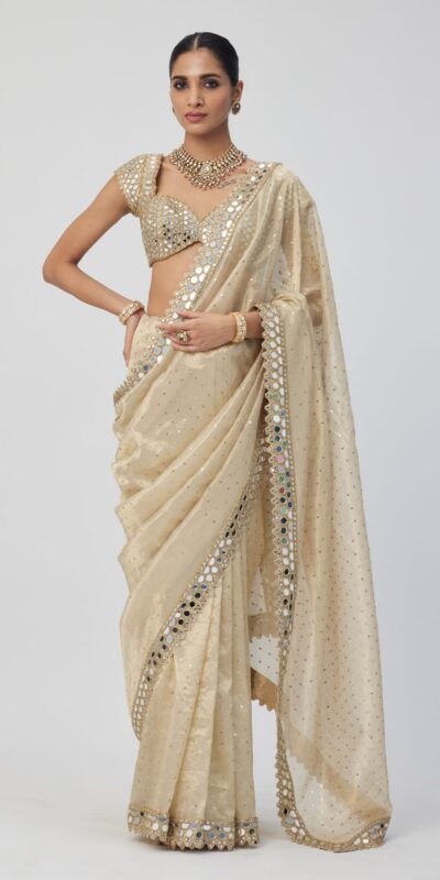 Cream Organza Sequins Saree | Sarees, Bollywood Sarees, Creative Sarees, Designer Sarees, Embroidered Sarees, Ethnic Saree, Modern Digital sarees, Party Wear Sarees