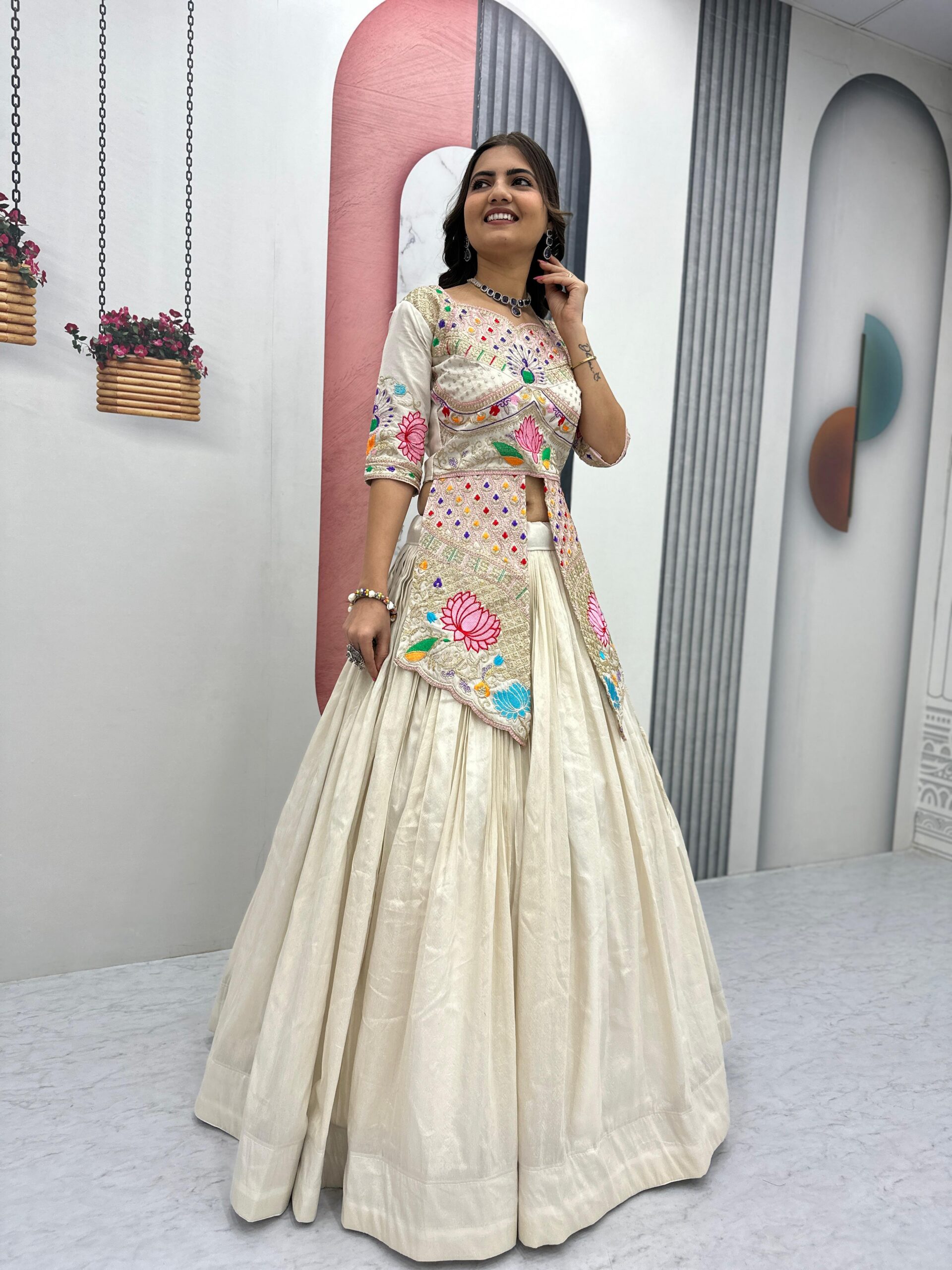 Cream Simar Cosmos Embroidery Work Lehenga Choli | Lehenga, Bollywood Lehenga, Creative Lehenga, Designer Lehenga, Embroidered Lehenga, Party Wear Lehenga