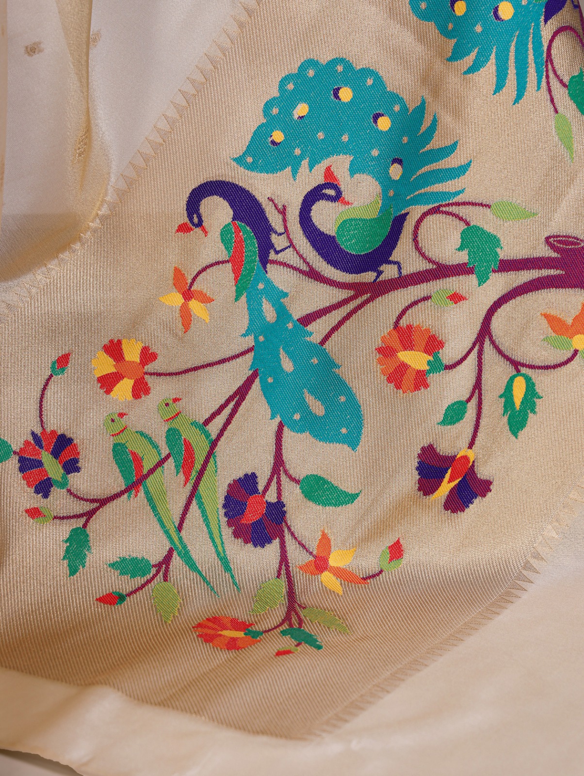 Cream Tissue Paithani With Zari Work Saree | Sarees, Bollywood Sarees, Creative Sarees, Designer Sarees, Embroidered Sarees, Ethnic Saree, Modern Digital sarees, Party Wear Sarees