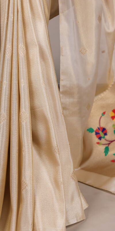 Cream Tissue Paithani With Zari Work Saree | Sarees, Bollywood Sarees, Creative Sarees, Designer Sarees, Embroidered Sarees, Ethnic Saree, Modern Digital sarees, Party Wear Sarees