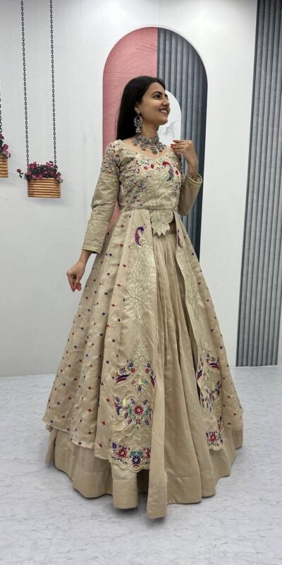 Cream Vichitra Sequence Work Lehenga Choli | Lehenga, Bollywood Lehenga, Creative Lehenga, Designer Lehenga, Embroidered Lehenga, Party Wear Lehenga