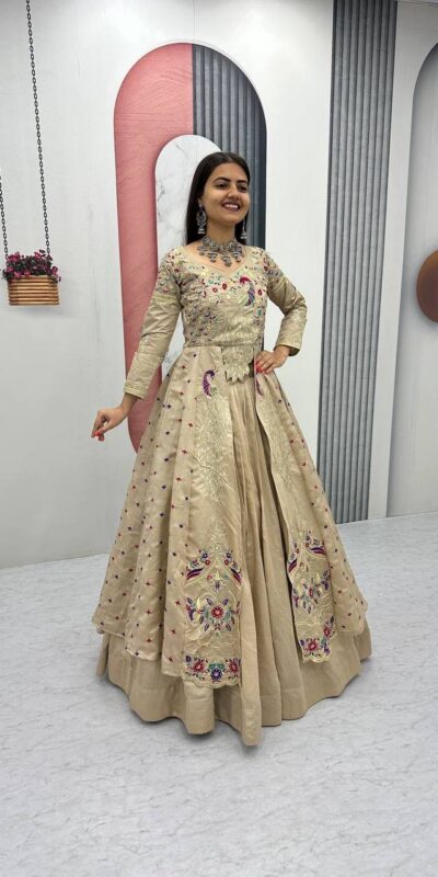 Cream Vichitra Sequence Work Lehenga Choli | Lehenga, Bollywood Lehenga, Creative Lehenga, Designer Lehenga, Embroidered Lehenga, Party Wear Lehenga