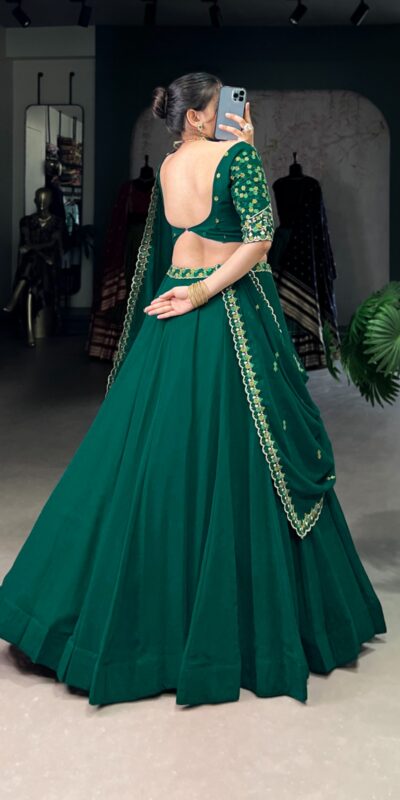 Dark Green Georgette Embroidery Work Lehenga Choli | Lehenga, Bollywood Lehenga, Creative Lehenga, Designer Lehenga, Embroidered Lehenga, Party Wear Lehenga