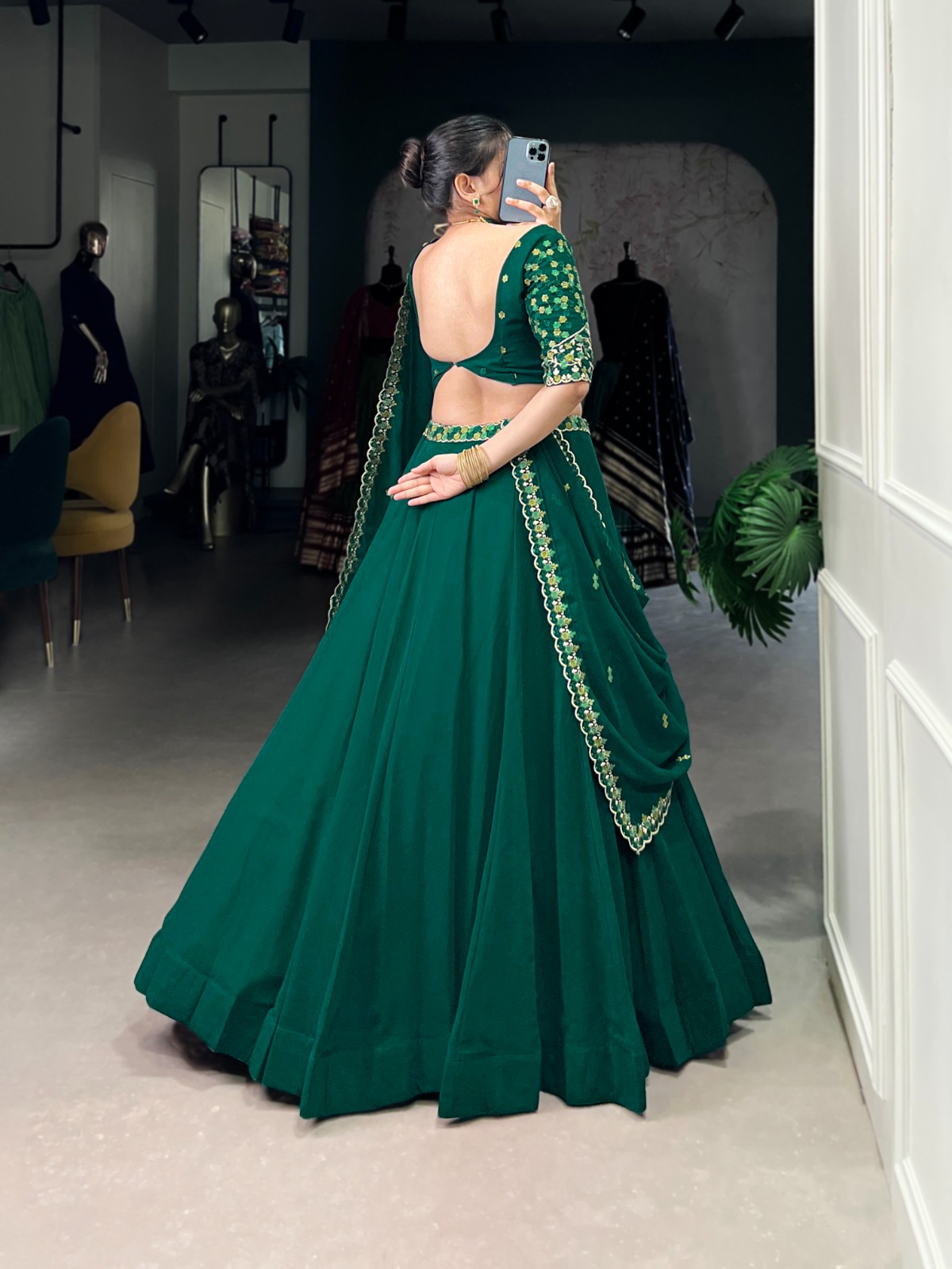 Dark Green Georgette Embroidery Work Lehenga Choli | Lehenga, Bollywood Lehenga, Creative Lehenga, Designer Lehenga, Embroidered Lehenga, Party Wear Lehenga