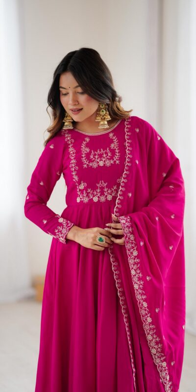 Dark Pink Roman Chanderi Silk Bead Work Salwar Suit | Jump Suits, Salwar suit, Casual Suits, Creative suits, Designer Suits, Palazzo Suits, Party Wear Suits, Patiala Suits, Straight Suits