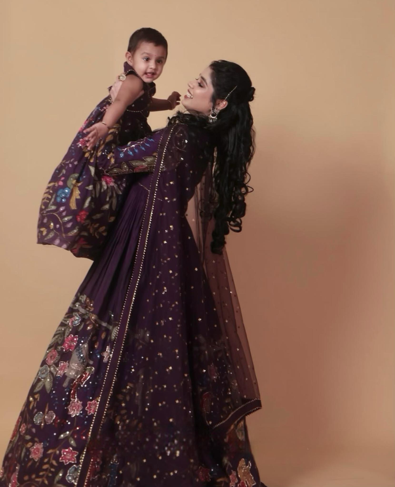 Dark Purple Chant Crepe Print Gown | Gowns, Bollywood Gowns, Creative Gowns, Designer Gowns, Embroidered Gowns, Party Wear Gowns