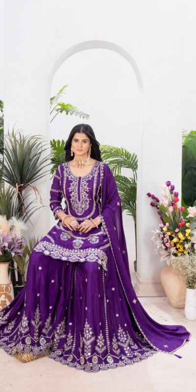 Dark Purple Chinon Silk Embroider Lace Work Salwar Suit | Jump Suits, Salwar suit, Casual Suits, Creative suits, Designer Suits, Palazzo Suits, Party Wear Suits, Patiala Suits, Straight Suits
