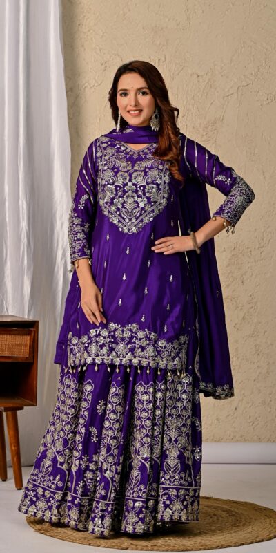 Dark Purple Chinon Silk Embroidery Zari Work Lehenga Choli | Lehenga, Bollywood Lehenga, Creative Lehenga, Designer Lehenga, Embroidered Lehenga, Party Wear Lehenga