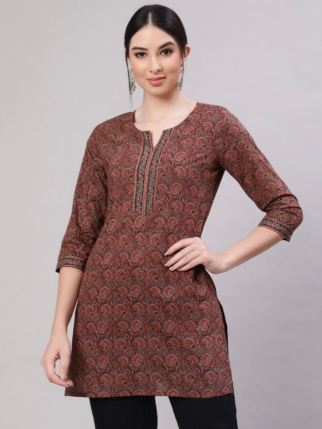 Dark Red Cotton Printed Kurti | Kurti, Bollywood Kurti, Creative Kurtis, Designer Kurti, Party Wear Kurti, Selfie Kurti