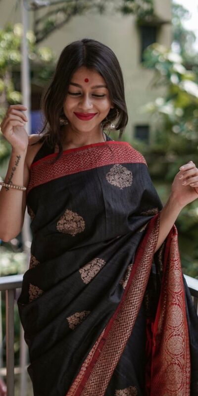 Dazzling Black Lichi Silk Jacquard Work Saree | Sarees, Bollywood Sarees, Creative Sarees, Designer Sarees, Embroidered Sarees, Ethnic Saree, Modern Digital sarees, Party Wear Sarees