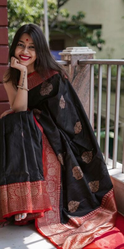 Dazzling Black Lichi Silk Jacquard Work Saree | Sarees, Bollywood Sarees, Creative Sarees, Designer Sarees, Embroidered Sarees, Ethnic Saree, Modern Digital sarees, Party Wear Sarees