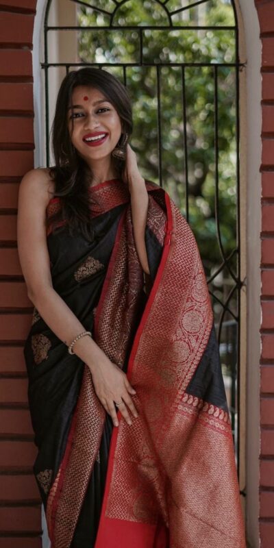 Dazzling Black Lichi Silk Jacquard Work Saree | Sarees, Bollywood Sarees, Creative Sarees, Designer Sarees, Embroidered Sarees, Ethnic Saree, Modern Digital sarees, Party Wear Sarees