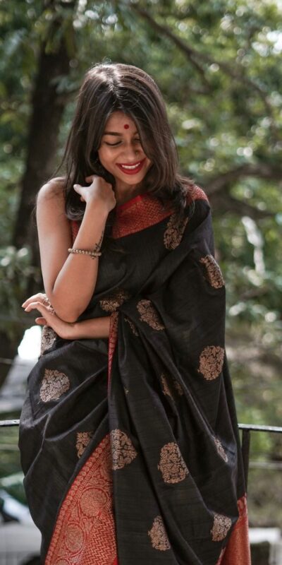 Dazzling Black Lichi Silk Jacquard Work Saree | Sarees, Bollywood Sarees, Creative Sarees, Designer Sarees, Embroidered Sarees, Ethnic Saree, Modern Digital sarees, Party Wear Sarees