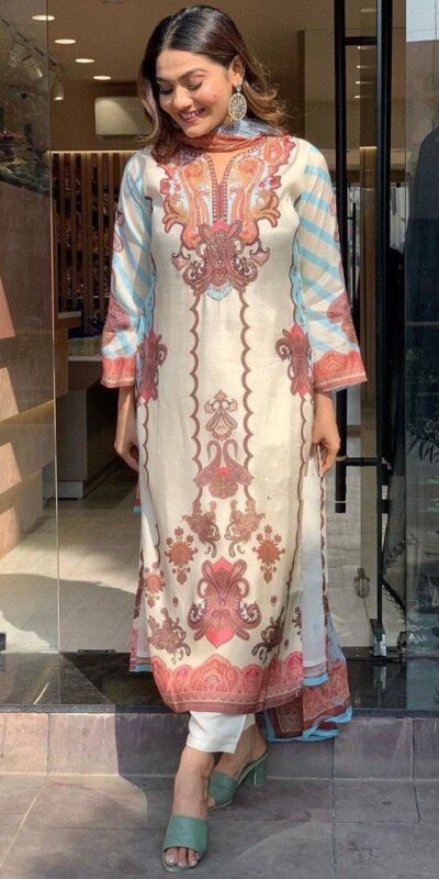 Elegant Off White Maslin Digital Prints Salwar Suit | Jump Suits, Salwar suit, Casual Suits, Creative suits, Designer Suits, Palazzo Suits, Party Wear Suits, Patiala Suits, Straight Suits