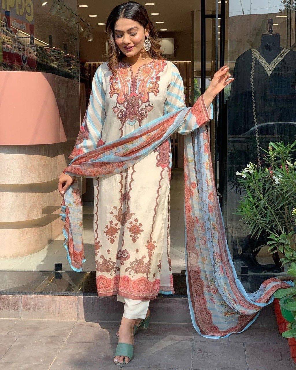 Elegant Off White Maslin Digital Prints Salwar Suit | Jump Suits, Salwar suit, Casual Suits, Creative suits, Designer Suits, Palazzo Suits, Party Wear Suits, Patiala Suits, Straight Suits
