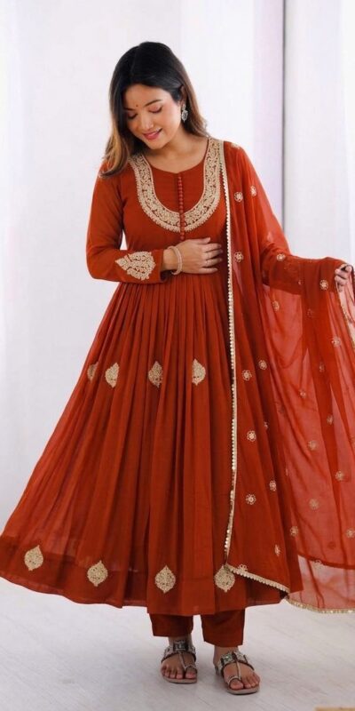 ZF 5018 Orange Color Blooming Georgette Gown With Coding Work . Get it for ₹2049. Delivery 4-6 Working Days. Online Shop now. | Gowns, Bollywood Gowns, Creative Gowns, Designer Gowns, Embroidered Gowns, Party Wear Gowns