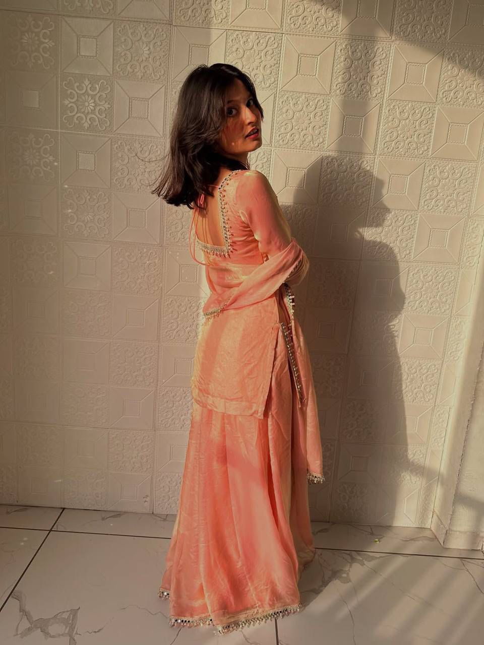 ZB 5063 Peach Fandy Silk Salwar Suit with Embroidery Work. Wedding, Party, Festive, Events Now at just ₹1949. Delivery 4-6 Working Days. Shop now. | Jump Suits, Salwar suit, Casual Suits, Creative suits, Designer Suits, Palazzo Suits, Party Wear Suits, Patiala Suits, Straight Suits