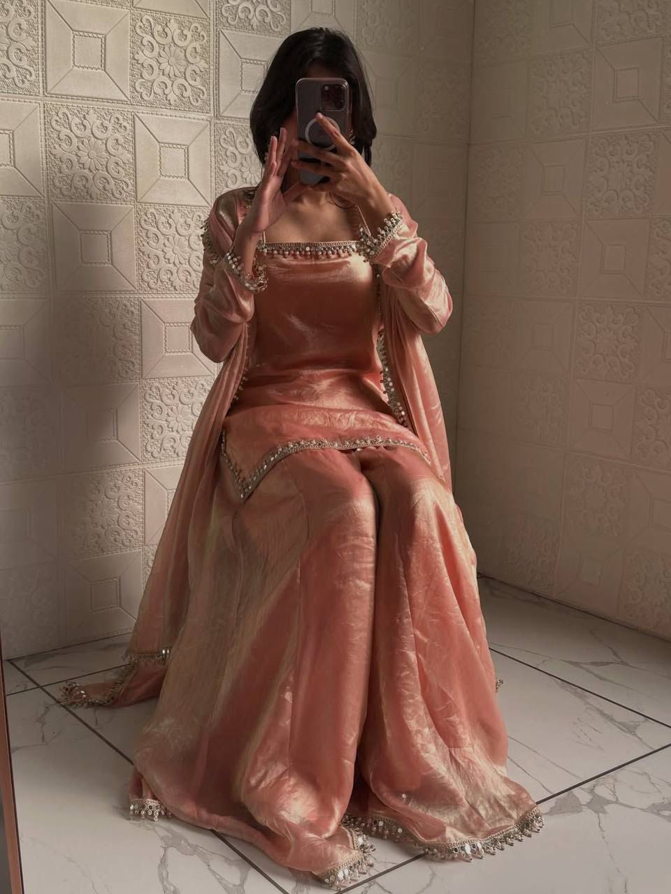 ZB 5063 Peach Fandy Silk Salwar Suit with Embroidery Work. Wedding, Party, Festive, Events Now at just ₹1949. Delivery 4-6 Working Days. Shop now. | Jump Suits, Salwar suit, Casual Suits, Creative suits, Designer Suits, Palazzo Suits, Party Wear Suits, Patiala Suits, Straight Suits