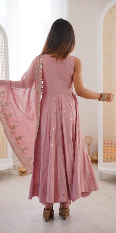 Elegant Pink Roman Silk Embroidery Work Gown | Gowns, Bollywood Gowns, Creative Gowns, Designer Gowns, Embroidered Gowns, Party Wear Gowns