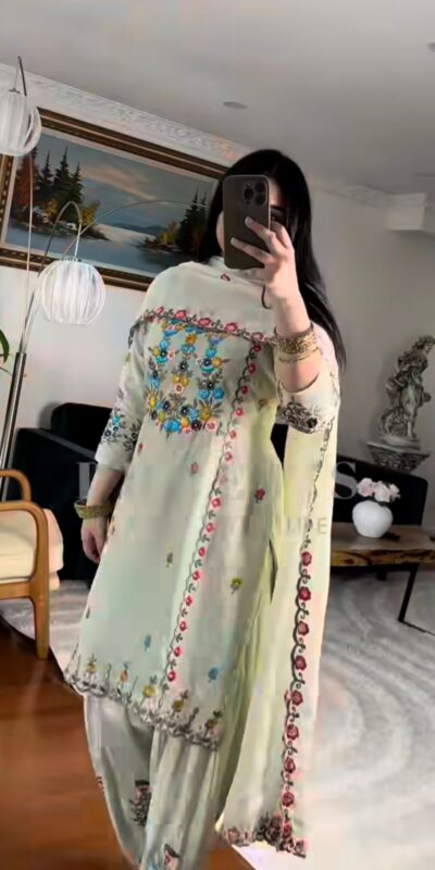 Elegant Pista Chinon Silk Embroidery Work Salwar Suit | Jump Suits, Salwar suit, Casual Suits, Creative suits, Designer Suits, Palazzo Suits, Party Wear Suits, Patiala Suits, Straight Suits