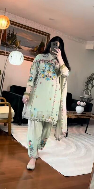 Elegant Pista Chinon Silk Embroidery Work Salwar Suit | Jump Suits, Salwar suit, Casual Suits, Creative suits, Designer Suits, Palazzo Suits, Party Wear Suits, Patiala Suits, Straight Suits