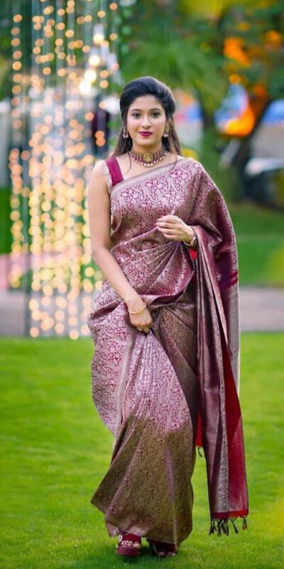 Fine Wine Lichi Silk Jacquard Work Saree | Sarees, Bollywood Sarees, Creative Sarees, Designer Sarees, Embroidered Sarees, Ethnic Saree, Modern Digital sarees, Party Wear Sarees