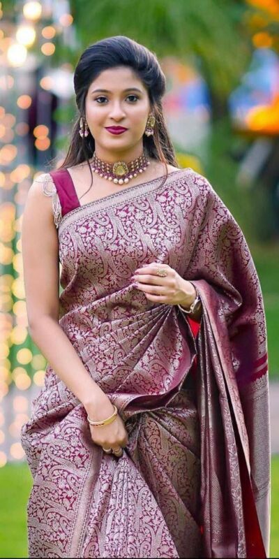 Fine Wine Lichi Silk Jacquard Work Saree | Sarees, Bollywood Sarees, Creative Sarees, Designer Sarees, Embroidered Sarees, Ethnic Saree, Modern Digital sarees, Party Wear Sarees