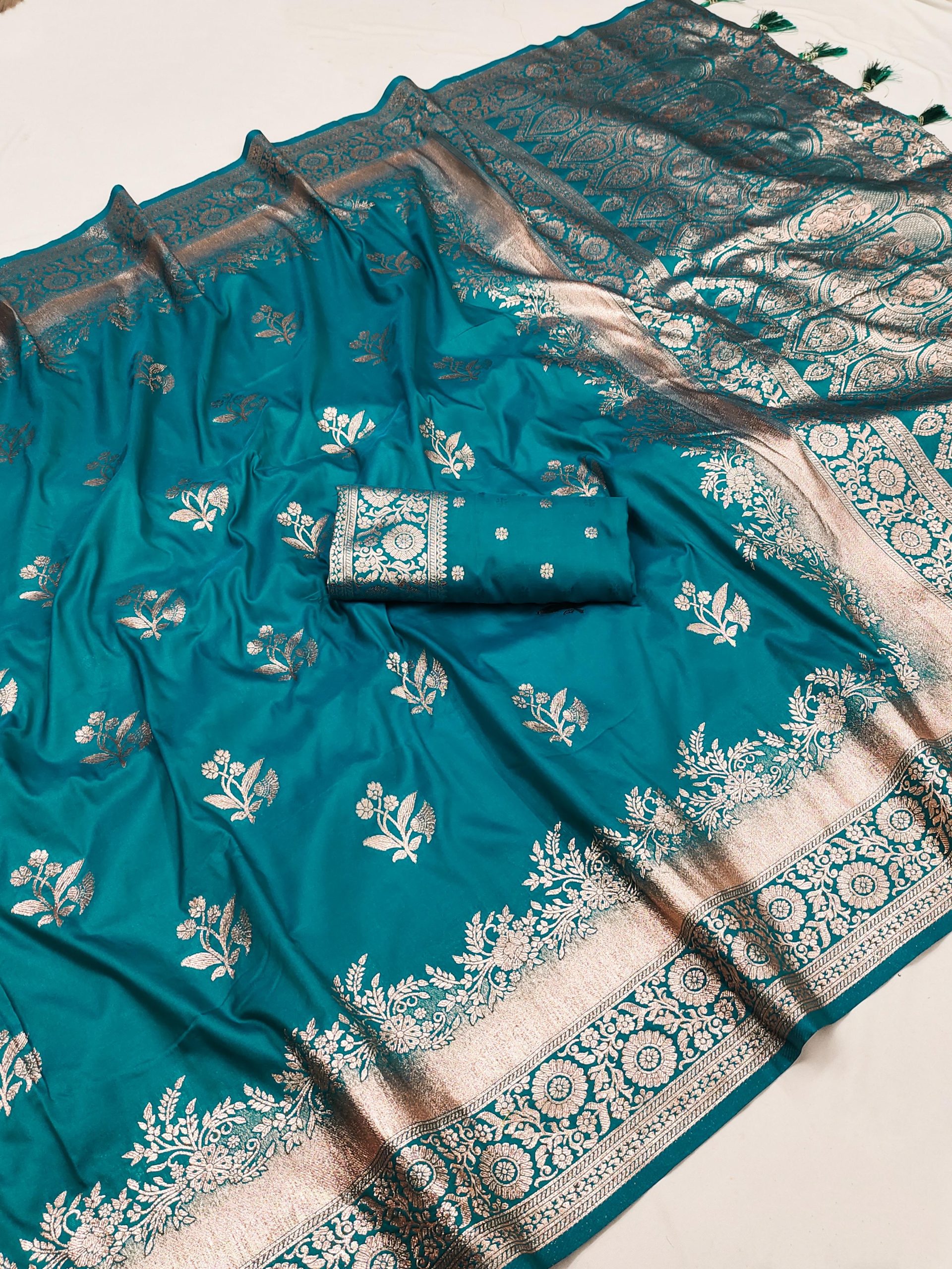 Firozi Banarasi Silk Zari Lace Work Saree | Sarees, Bollywood Sarees, Creative Sarees, Designer Sarees, Embroidered Sarees, Ethnic Saree, Modern Digital sarees, Party Wear Sarees