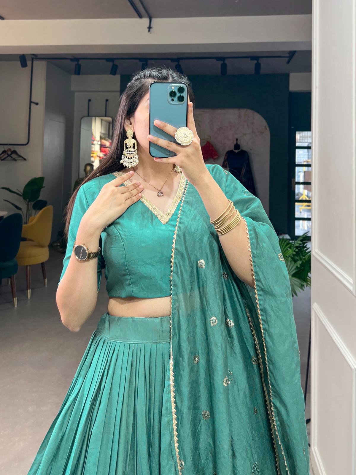 Firozi Chanderi Weaving Lehenga Choli | Lehenga, Bollywood Lehenga, Creative Lehenga, Designer Lehenga, Embroidered Lehenga, Party Wear Lehenga