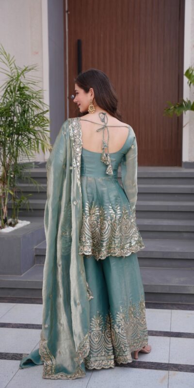 Firozi Fendy Satin Silk Embroidery Mirror Work Gown | Lehenga, Bollywood Lehenga, Creative Lehenga, Designer Lehenga, Embroidered Lehenga, Party Wear Lehenga